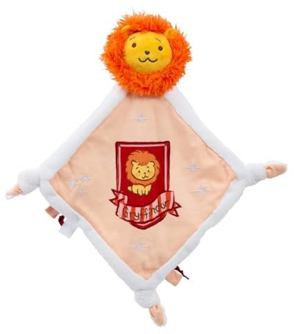 Rainbow Designs Harry Potter Gryffindor Schmusetuch für Neugeborene - Weiche Plüsch-Schmusetuch mit Löwenkopf und Wappen - Baby Kuscheldecke mit geknoteten Ecken & taktilen Tags