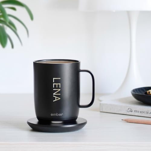 Ember Smart Mug 2 personnalisé avec nom - Tasse chauffante à température contrôlée, contrôlée par app et rechargeable, noir - Ajoute ton propre texte/nom (414 ml)