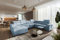 All4All Ecksofa mit Schlaffunktion Fabio VIII Mix 340 cm x 269 cm - Eckcouch mit Bettkasten - Wohnlandschaft in U-Form - XXL Sofa mit Fußhocker - Seite Links - Blau - Easy Clean Stoff 26