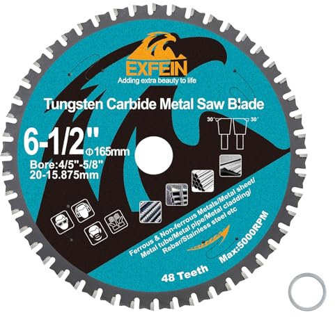 165mm 48T Metal Cutting Circular Cutting Disc- EXFEIN Tungsten Carbide Tipped Cutting Disc Bore 20mm for Steel Stainless Steel Ferrous Metals Steel Pipe
