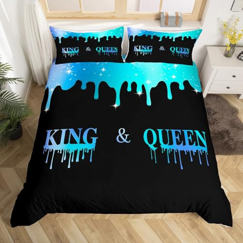 Homemissing Mr Mrs Blau King Queen Bettwäsche Set 155x220cm für Mann Frau Valentinstag Bettbezug Set präsentiert Betten Set Frauen Atmungsaktive Mikrofaser 2Stück