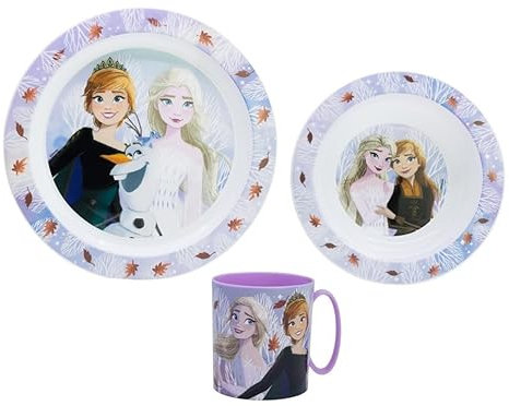 Frozen Cartoon Character Dinner Tableware Set 3pcs Plate, Bowl & Mug, BPA Free re-usable Plastic Microwave Safe (Frozen)