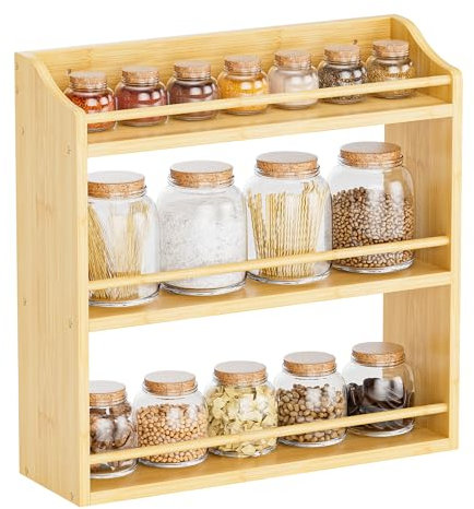 STELLSTAR Gewürzregal an der Wand, Gewürz-Organizer für die Theke, Gewürzhalter aus Bambus für Küchenschrank, Speisekammer (Gewürzdosen nicht im Lieferumfang enthalten, natur)