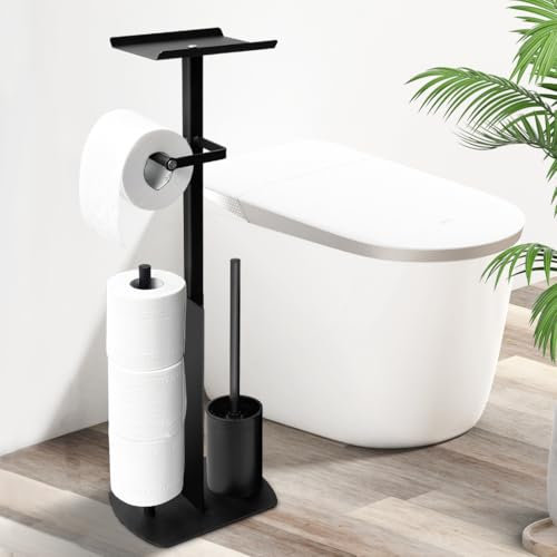 Stainless Steel Toilet Paper Holder Standing with Toilet Brush - Toilet Paper Holder with Wet Wipes Box, Toilet Paper Holder with Toilet Brush Stand Toilet Set for Toilet Paper and Toilet Brush
