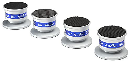 ZenithAur Adjustable Turntable Isolation Feet, Audiophile Speaker Isolation Spikes, Shockproof Speaker Floor Protector for Amplifiers, Non-Slip Record Player Base Pad (Silver)