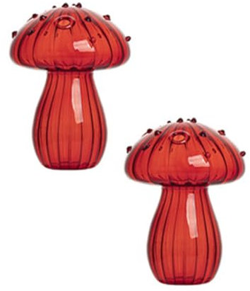 Pilz vase, Pilzförmige Blumen vasen, Mini Glasvasen, Blumenvasen, Tischvasen, ableger Pflanzen Glas, deko Wohnzimmer, Tischdeko, Dekoflaschen für Tischdeko bei Hochzeiten & Partys (Rot)