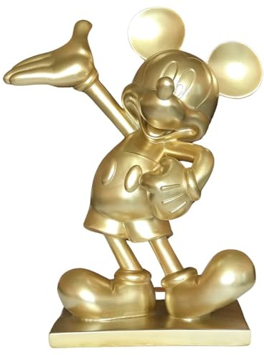 Christmas Inspirations Deko 3D Disney Gartenfigur Mickey Gold auf Podest H:45 cm aus Kunststoff - Figur Micky Maus für den Garten, moderner Deko Stil für Fans