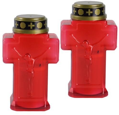 Hbbgdiy 2PCS Flickering Flameless Cross Candles, Battery-Powered Removable LED Grave Decorations for Cemetery, Church Memorial & Remembrance Lighting