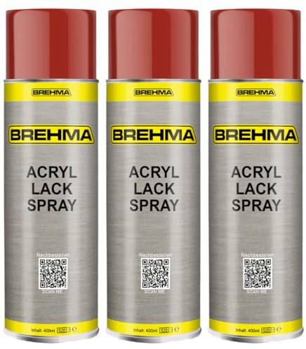 BREHMA 3x Acryl Lackspray Ral 3000 Feuerrot glänzend Lack Farbe Sprühfarbe 400ml