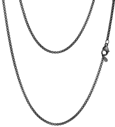 PROSTEEL Mens Necklace Chain Round Box Chain for Men Women Thin Black/Silver/Gold Plated Hypoallergenic 316L Stainless Steel Jewellery (with Gift Box)