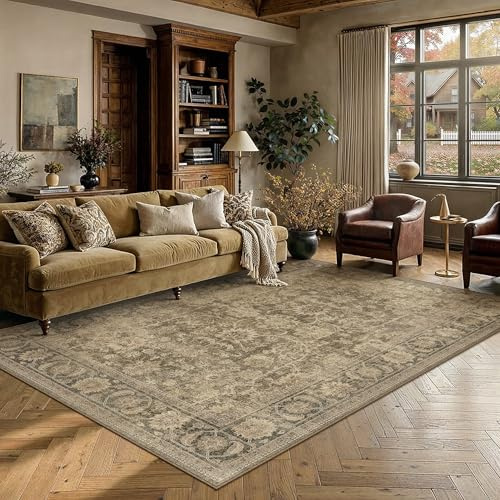 PureCozy Vintage Teppich Wohnzimmer Braun 160x230cm Teppiche Waschbarer | Schlafzimmer Waschbar Carpet,Kinderzimmer Rug,Rutschfest Carpets, Kurzflor,Bettvorleger,BüRo,Esszimmer,Groß Weich