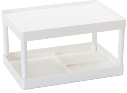 Kukyller Desk Organizers, Double Layers Desktop Storage Rack Makeup Organizer Cosmetic Stationery Storage Holder for Office Kitchen Bedroom Bathroom Home, White