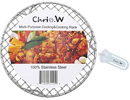 Chris-Wang Mehrzweck-Grillrost, rund, Edelstahl, Kreuzdraht, Dampfkühlung, Grillrost/Grillrost mit Beinen (25,4 cm Durchmesser), 1 Stück