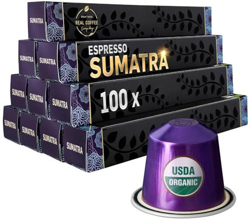 Sumatra Single Origin Organic Coffee | 100 Nespresso Compatible Pods | Dark Roast |