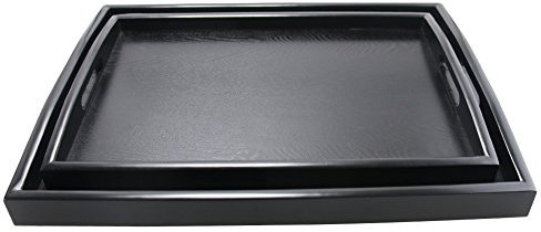 DILLMAN Serving Tray Large Black Wood Rectangle Food Tray Butler Tray Breakfast Tray With Handles (Large+Small)