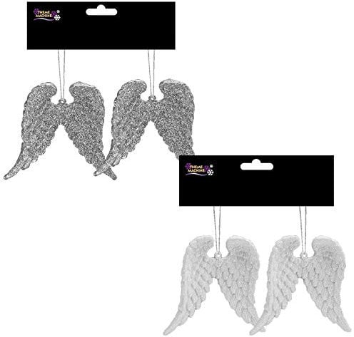 Christmas 2 Pack Hanging Glitter Angel Wings Tree Decoration - White