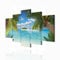 decomonkey - Impression sur Toile Île 225x112.5 5 Pièces - Tableau Décoration Appartement Cadre en Bois Déco Salon Peinture sur Toile Paysage été mer nature ciel palmiers paysage plage eau îles