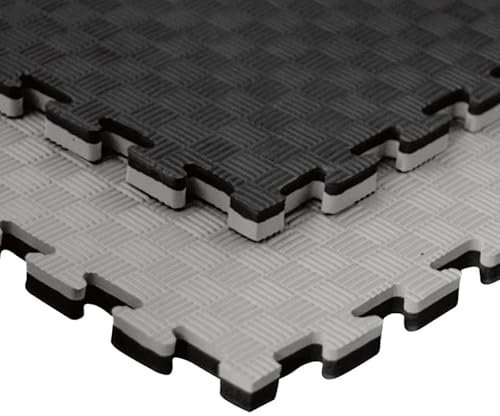 JOWY Tatami Puzzle pour Gym, Arts Martiaux, Judo, Karaté, Taekwondo, Yoga, Fitness et Zones d’Étirement | 1x1m | 2,5 cm d’épaisseur | Finition F | Couleur Noir/Gris (4 unités)
