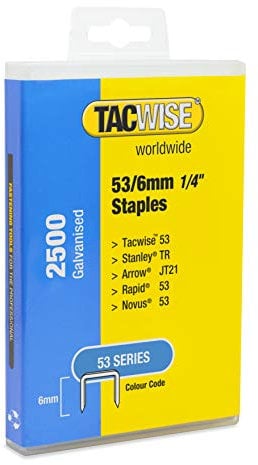 TACWISE 1476 Typ 53/6mm verzinkte Heftklammern, Silber, 2500 Stück