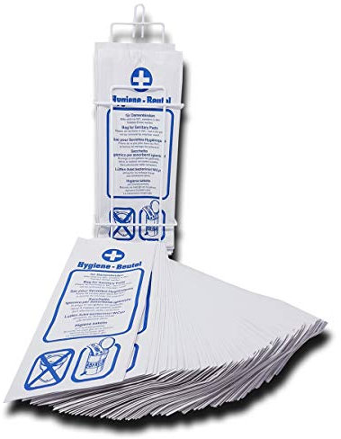 Hygienebeutel mit Spender – Papier-Hygienebeutel aus Zellulose im Set, Hygiene-Bag-Halterung für Damenbinden & Tampons, Draht-Spender + 1.000 Hygienetüten