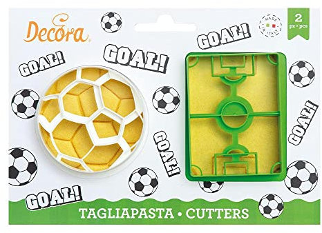 DECORA, 0255048 Kit de Cortadores de Fútbol, Molde de Balón + Molde de Campo de Fútbol, El Kit Ideal para Crear Decoraciones de Pasta de Azúcar o Goma, Hecho en Italia, Diseño Original. Paquete de 2