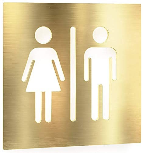 Messing WC-Schild - selbstklebend & matt gebürstet - Design Toiletten-Schild C-06-M