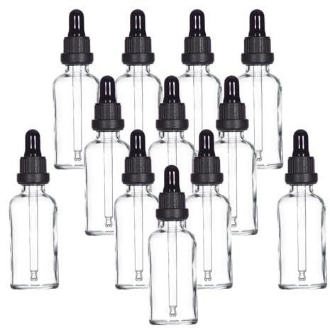 YIZHAO Flacon Compte Gouttes 50ml, Transparent Flacon Huile Essentielle Vide avec Pipette Verre, pour Huile Essentielle, Aromathérapie, Laboratoire, Massage, Cosmétique, Voyage - 12 Pcs