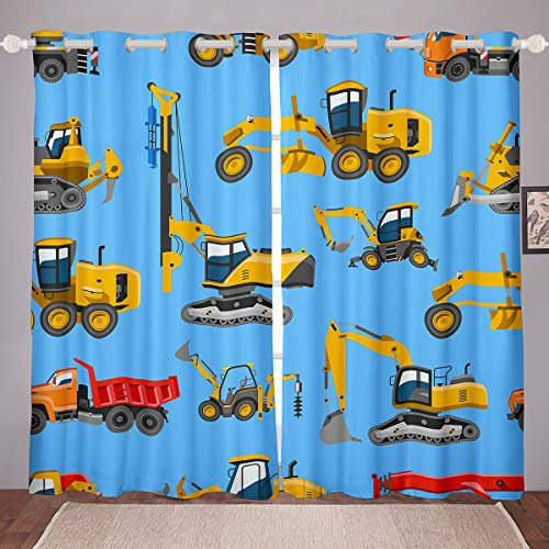 Homewish BAU Traktor Vorhang,Bagger Fenster Vorhänge Kran Fenster Vorhänge,AusrÜStung LKW Fahrzeug Fenster Behandlungen FÜR Kinder Jungen Teens Geschenk Schlafzimmer Dekor,Blau 46 X54