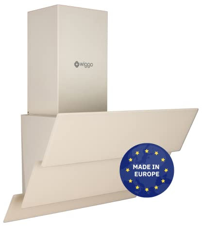 Wiggo Dunstabzugshaube 60cm kopffrei I Abluft Umluft Dunstabzug 300m³/h - LED Touch-Display 3 Stufen I Schräghaube inkl. Fettfilter & 2x Kohlefilter I Abzugshaube mit 3 teiliger Glasfront creme