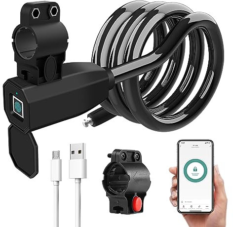 BlumWay Bike Lock, Smart Digital Fingerprint, 1.5 m keyless Stainless Steel Cable Bicycle Lock, Waterproof, Anti-Theft, Rechargeable Micro USB, Aluminum case
