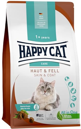 Happy Cat 70600 - Sensitive Haut & Fell - Katzen-Trockenfutter mit Huhn für hautsensible Katzen & Kater - 1,3 kg Inhalt