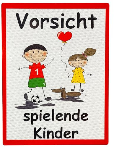 UvV Warnschild Vorsicht spielende Kinder 60 x 45 cm reflektierend - hochwertiges Alu-Dibond Schild - Bedruckt mit reflektierender Folie - Gute Sichtbarkeit auch bei Dunkelheit (weiß-groß XXL)