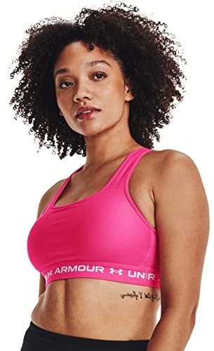 Under Armour Crossback Mid Sport-BH Damen pink/weiß, XL