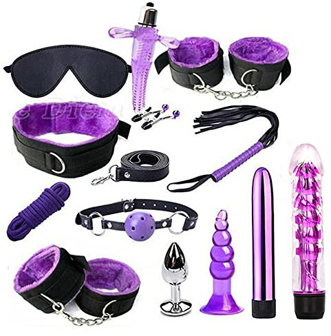Kits de Bondage 13 Pièces SM Set Adultes Toy Parfait pour Les Débutants Menottes SM avec Masque pour Les Yeux et Sex Toys Erotiques pour Couple Jouets Sexuels (Violet)