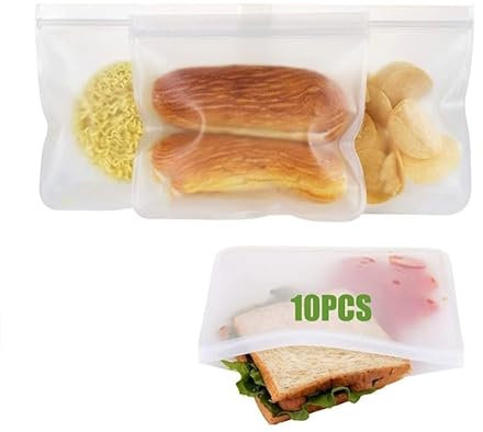 10Pcs Sacchetti Riutilizzabili per Alimenti, Sacchetti per la Conservazione Degli Alimenti, Borse per Congelatore, Sacchetti con Chiusura a Zip, per Conservare Carne, Frutta, Verdura (3 Misure)