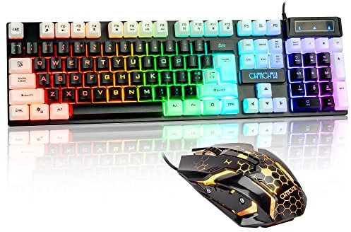 CHONCHOW Tastiera e mouse illuminati, tastiera da gioco RGB Full Size e mouse da gioco con cavo arcobaleno, mouse da gioco LED e tastiera combinata per PS4, PS5, Xbox One, PC, PC, gamer, ufficio
