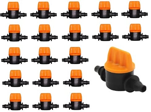 Tigerlily Enterprises 20PCS 4mm Micro Irrigation Shut Off Valves – Barbed Coupling Connectors for 4/7mm Hose – Garden Drip Watering System Fittings