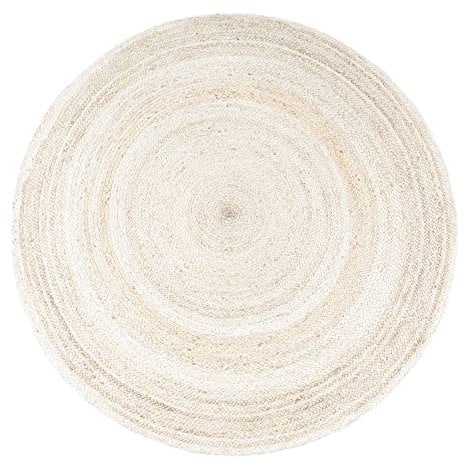 Paco Home Teppich Rund Wohnzimmer Jute Boho Ethno Muster Modern Handgefertigt Naturteppich, Grösse:160 cm Rund, Farbe:Weiß