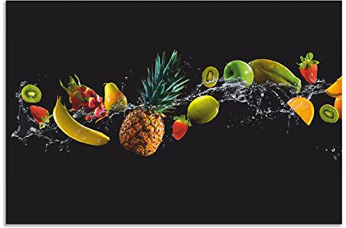 ARTland Spritzschutz Küchenrückwand aus Alu für Küche Herd Spüle 90x60 cm (BxH) viele weitere Größen Design Obst Früchte Schwarz U1TG