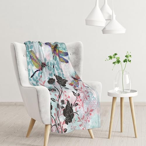 Libellen-Überwurfdecke – leichte, ultraweiche Flanelldecke für Couch, Bett oder Reisen – gemütlicher, warmer, dekorativer Überwurf 152,4 x 127 cm