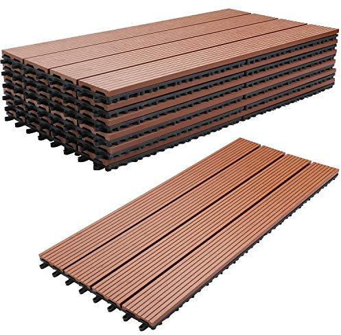 Jiubiaz WPC Holz Kunststoff Fliesen,30x60cm,30 Stück,braun,Terrassenfliesen Klickfliesen Balkonfliesen Wasserdicht,korrosionsbeständig und einfach zu installieren