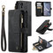 UEEBAI Wallet Case for iPhone XR, Premium Handmade PU Leather Phone Case Card Slots Magnetic Closure Zipper Pocket Kickstand Flip Case with Hand Strap - Vintage Black