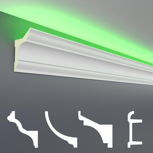 HEXIM LED Stuckleisten Sparpakete - Indirekte Beleuchtung mit Deckenleisten aus PU, leicht & lichtundurchlässig- (2m LED-4) Dekoration Ecke Spot Innen