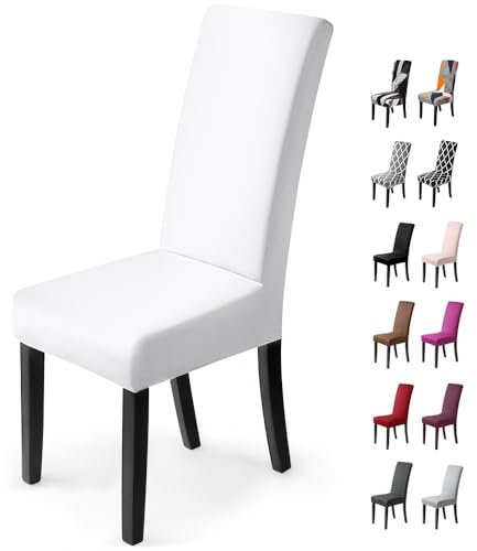 Stuhlhussen 4Stück, Stretch-Stuhlbezug elastische Moderne Husse Elasthan Stretchhusse Stuhlbezug Stuhlüberzug . bi-Elastic Spannbezug,sehr pflegeleicht und langlebig Universal (Packung von 4 Weiß)