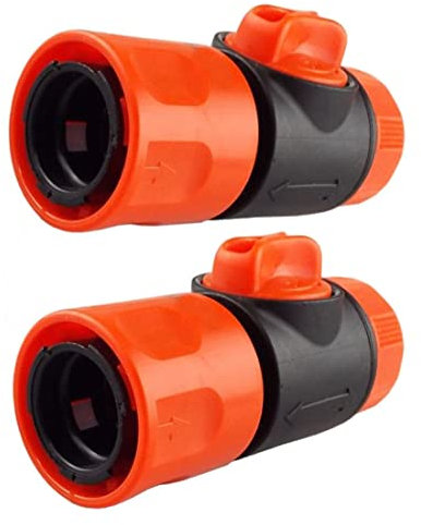 SolaDirect Female In-Line Hose Connector with Built-in Valve for Join Garden Hose Pipe Tube One Male and One Female Connector Extender (Pack of 2)
