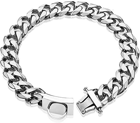 YOTHIWAD Hundehalsband aus Metall mit Sicherer Schnalle,Ketten Halsband Hund, Kubanische Gliederkette, Edelstahl Starke Schwerlast kaubeständig Gehtrainingshalsband für Hunde（35cm）