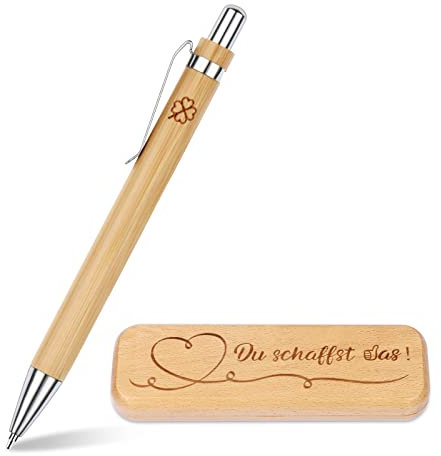 OXYEFEI Kugelschreiber mit Gravur Holz, Bambus Stift mit Holzbox Nachhaltig ÖKologisch Geschenk für Prüfung Schule VorstellungsgespräCh Neuer Job Geschenk, Schwarzschreibend