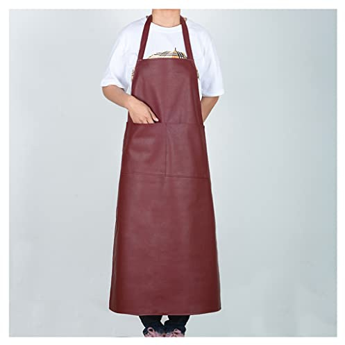 YOUNGC Delantal Industrial de Cuero con 2 Bolsillos, Impermeable, a Prueba de Aceite, Delantales para cocinar a la Parrilla, Delantal Extra Largo, Delantal de Cuero, fácil de Limpiar