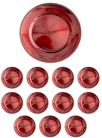 12x Sottopiatti con Bordo PUNTINATO Colore lucido Bordo a palline Tondo diametro 33 cm Natale cenone sotto Piatto Natalizio Capodanno Natale Cena Aperitivo Rosso, Oro, Argento (Rosso)