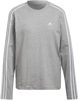 adidas Women's Essentials 3-Stripes Long Sleeve T-Shirt, Medium Grey Heather/White, XS